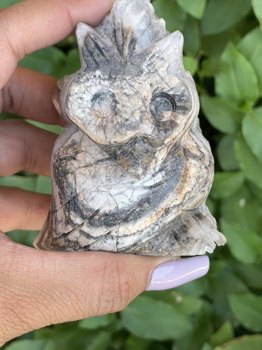 Carved Stone Crystal Owl