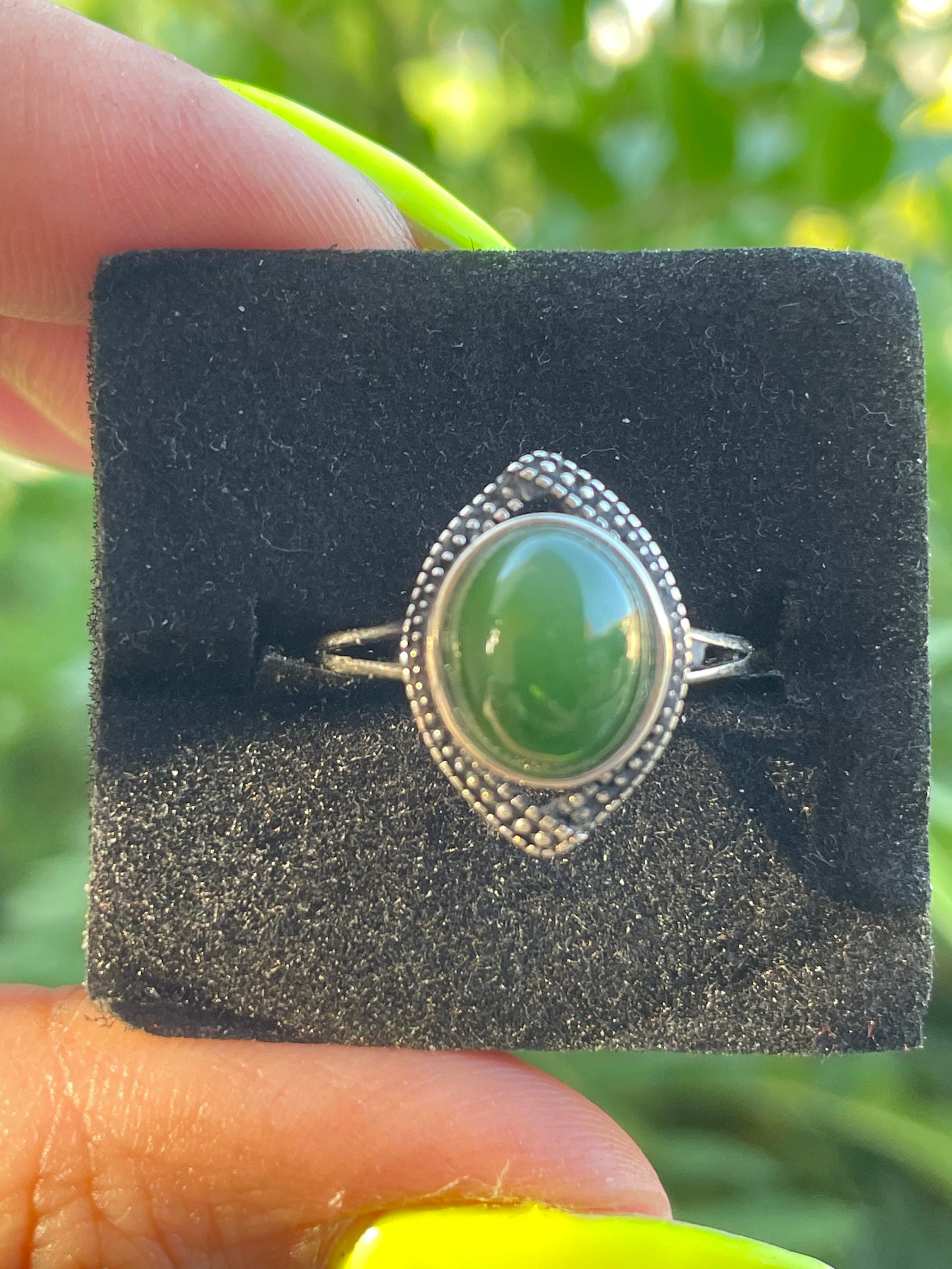 Green Jade .925 Sterling Silver Ring