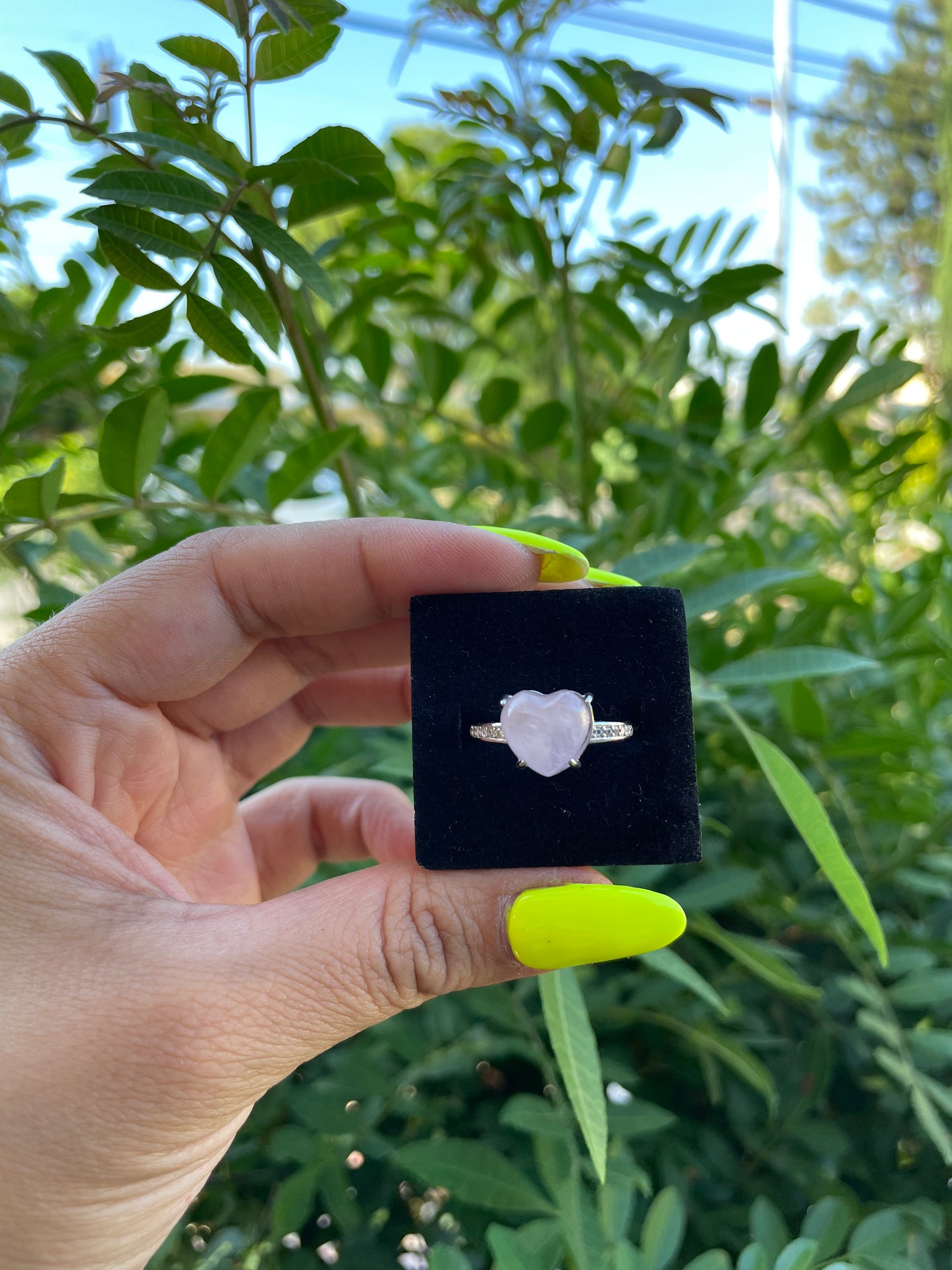 Rose Quartz Heart Adjustable Silver Plated Ring