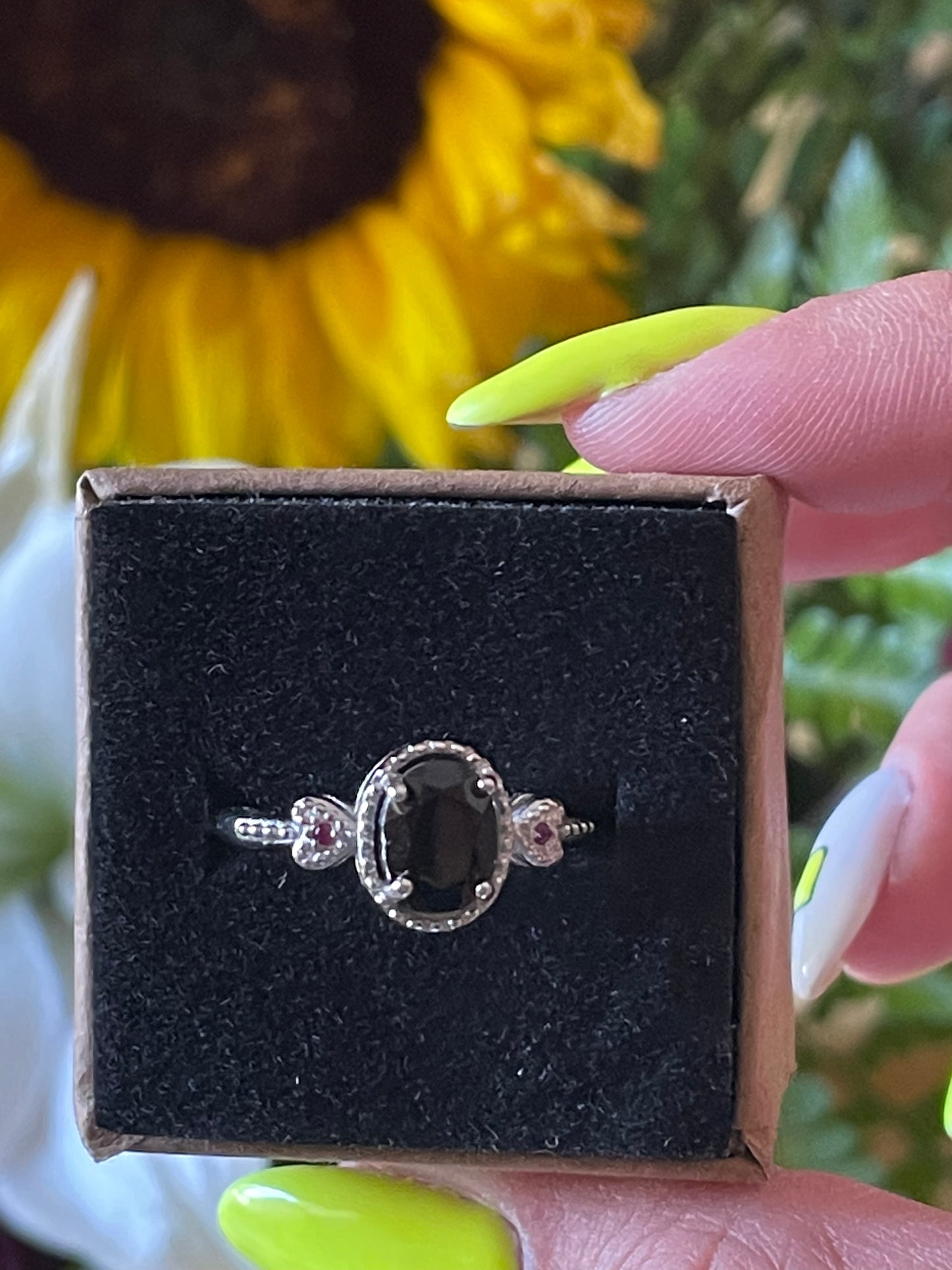 Obsidian Ring Adjustable Silver Plated