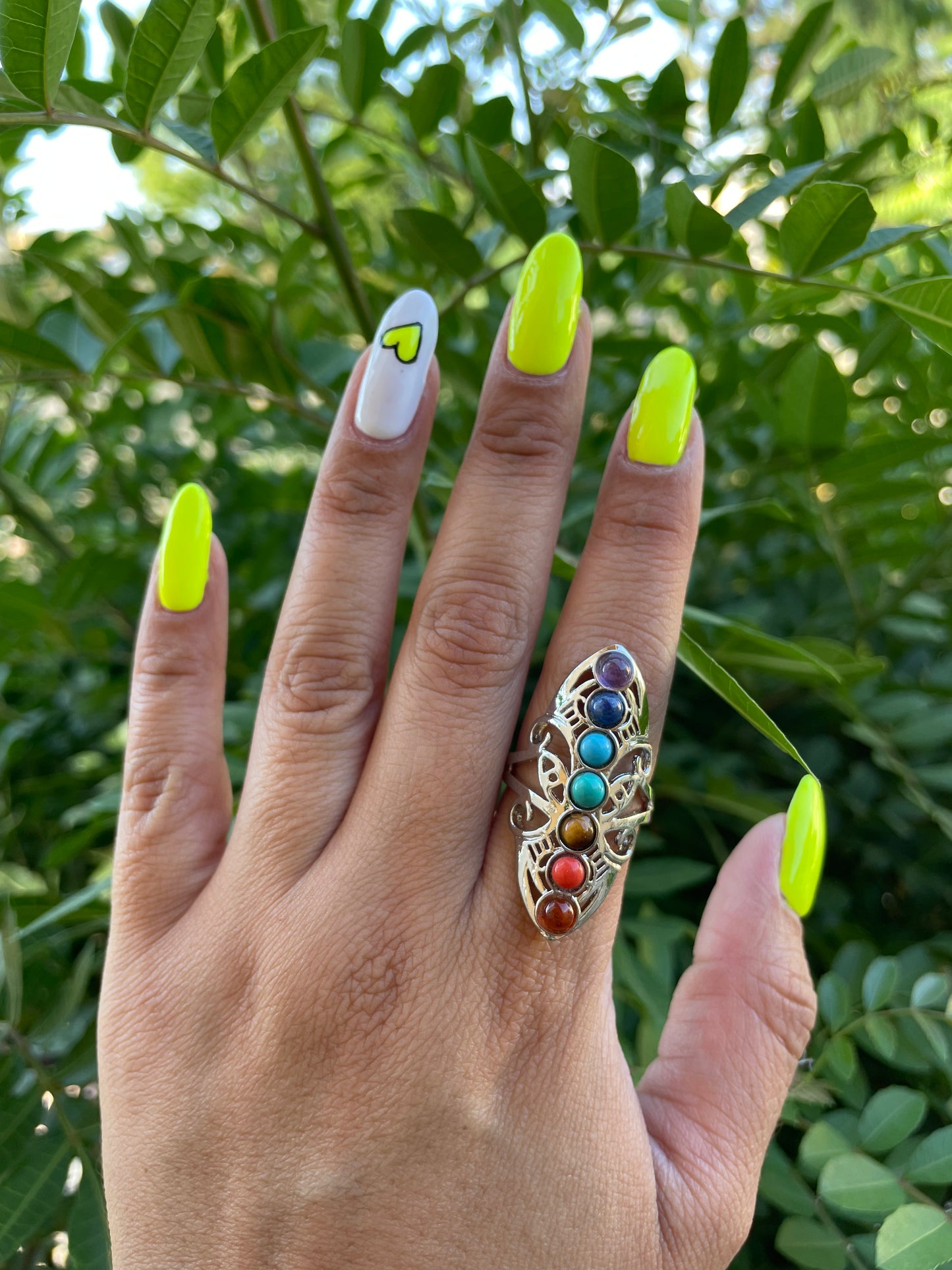 Chakra Adjustable Silver Plated Ring