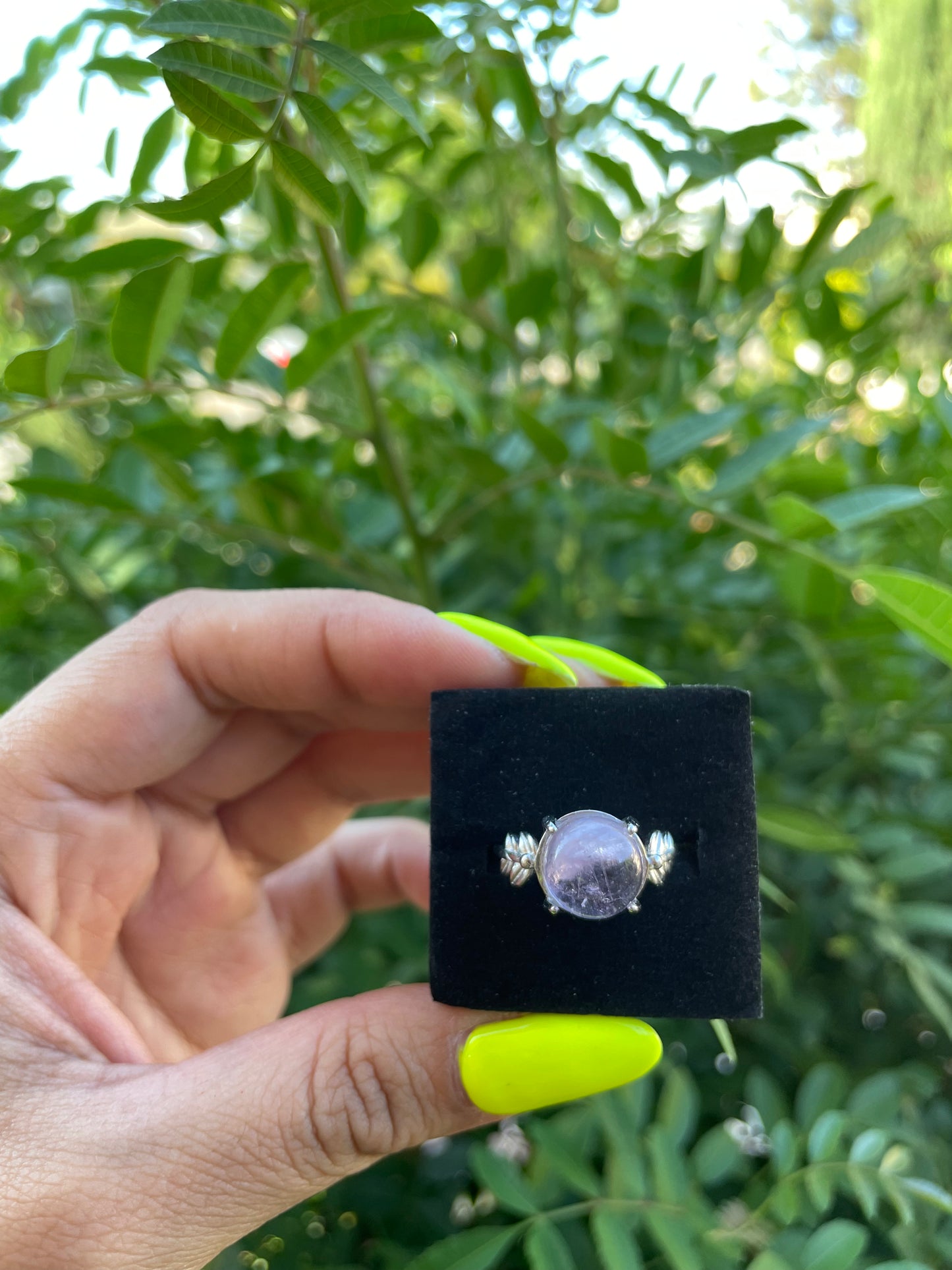 Rose Quartz Adjustable Silver Plated Ring