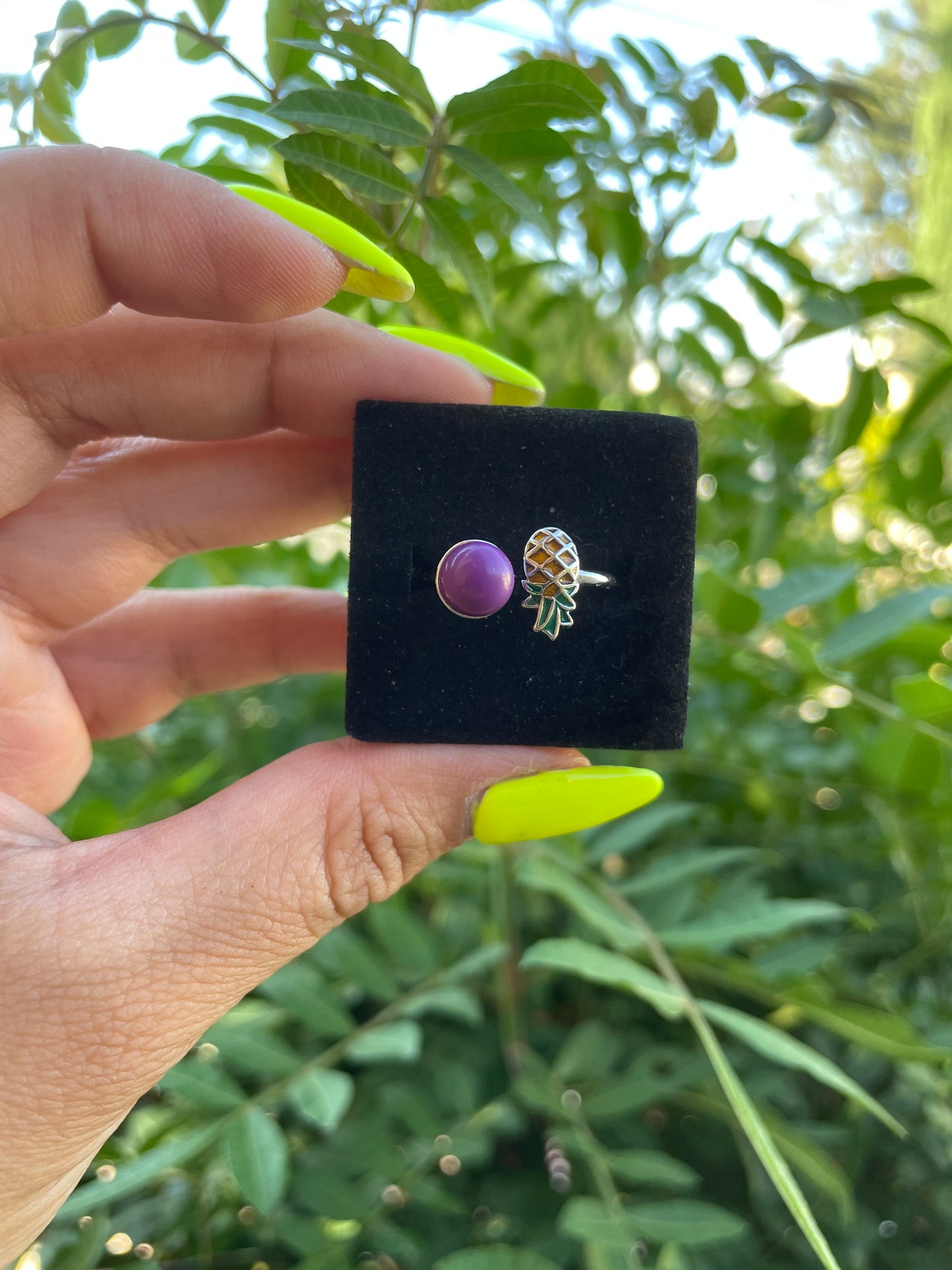 Lepidolite with Pineapple Adjustable Silver Plated Ring