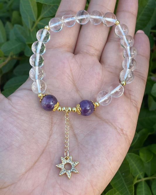Clear quartz with Amethyst and a Star Pendant Bracelet