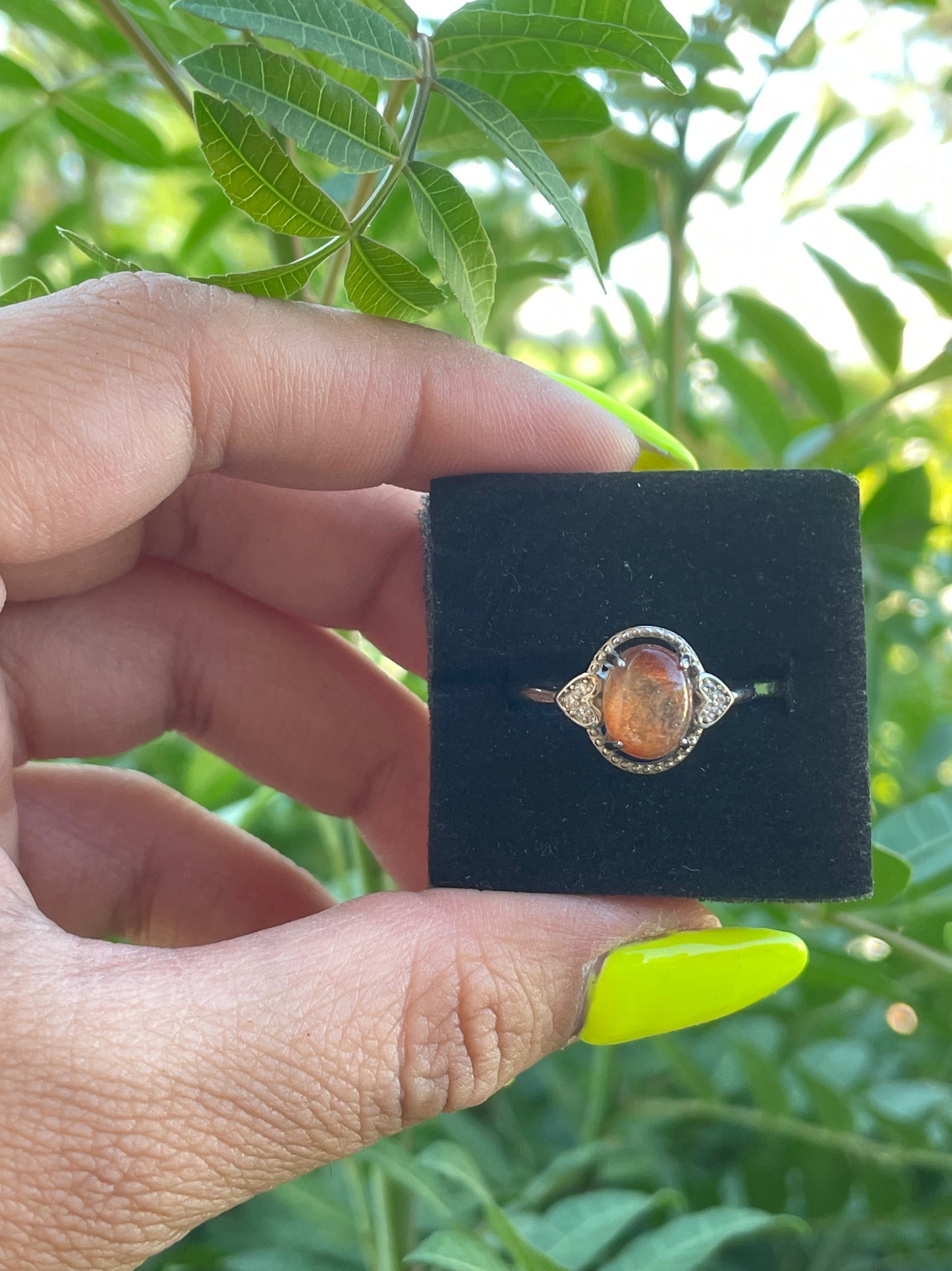 Sunstone Silver Plated Adjustable Ring