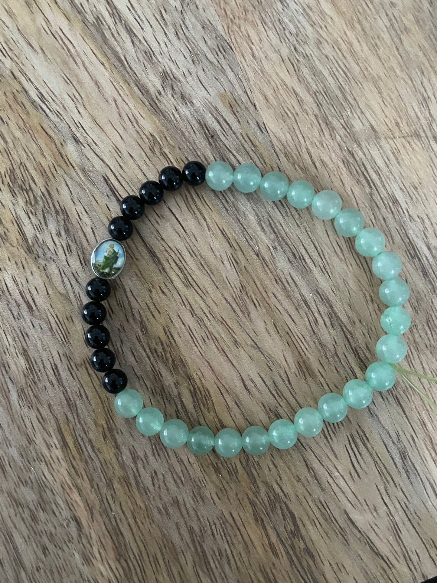 St Jude Obsidian and Green Aventurine bracelet