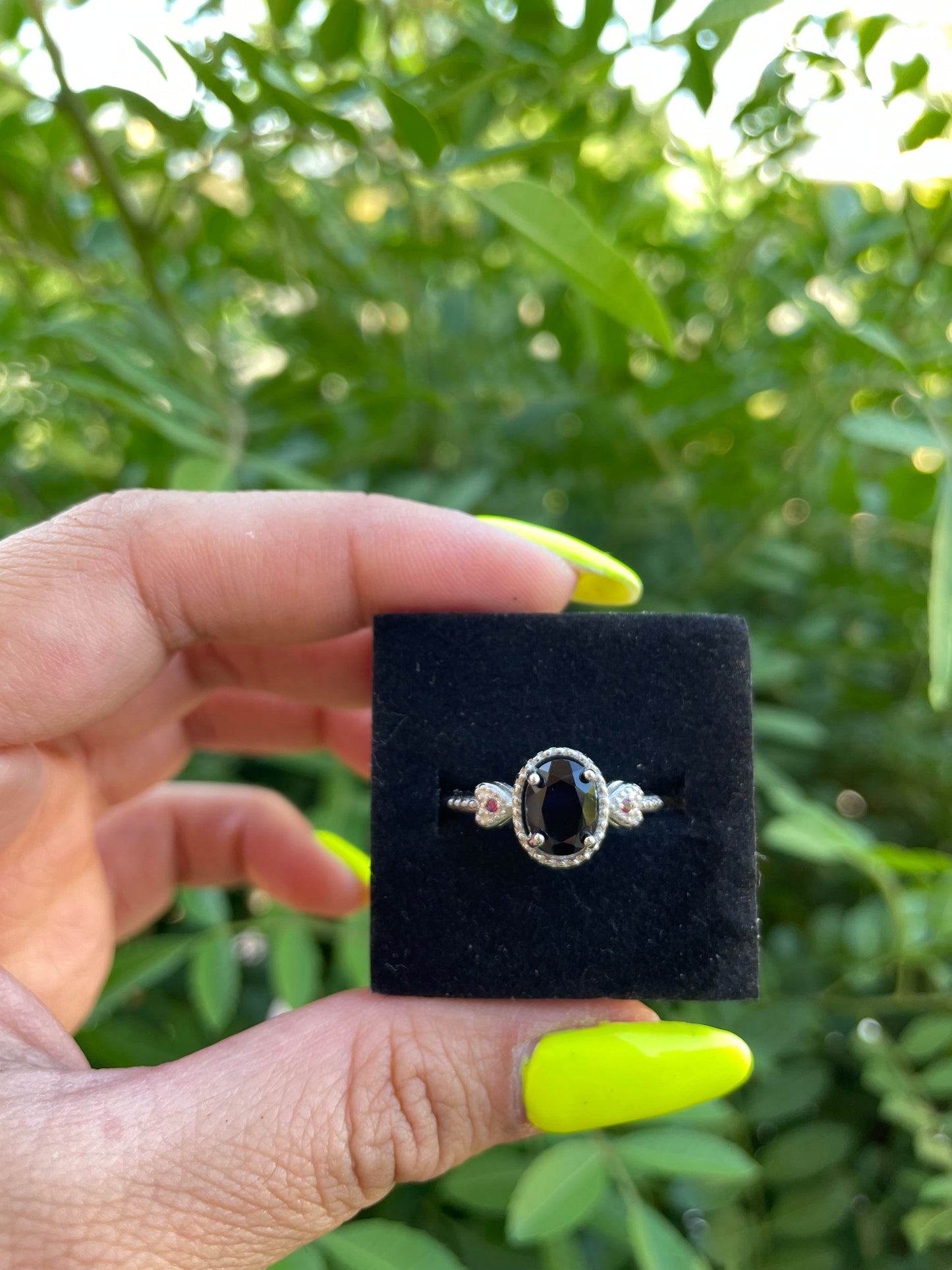 Obsidian Ring Adjustable Silver Plated