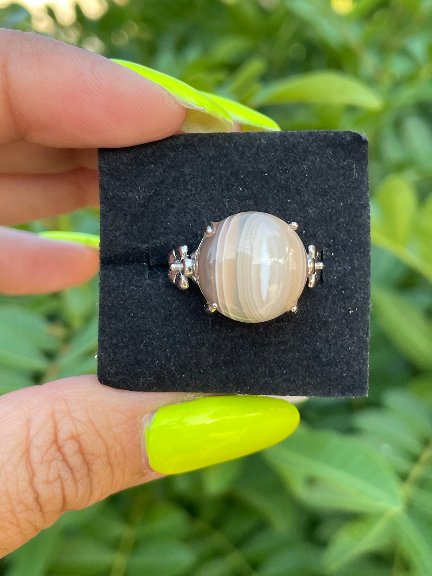 Agate Silver Plated Adjustable Ring