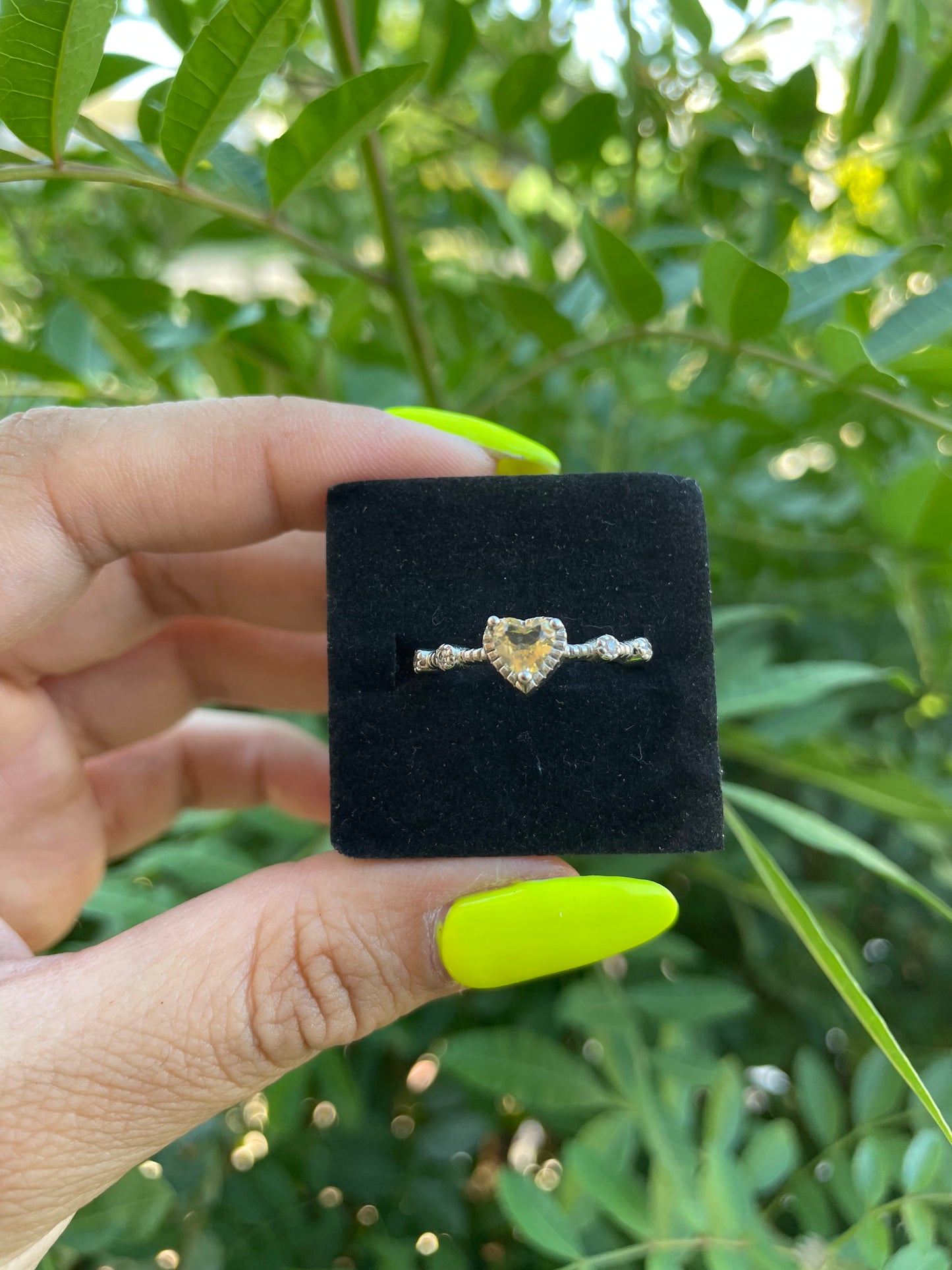 Citrine Heart Silver Plated Adjustable Ring