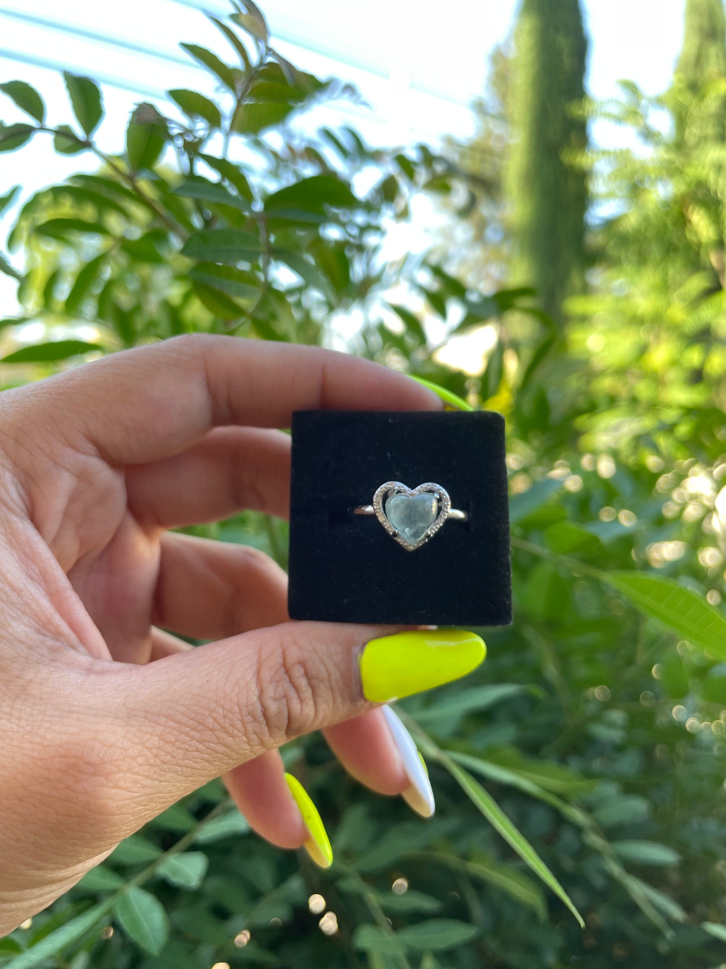 Phrenite Heart Silver Plated Adjustable Ring