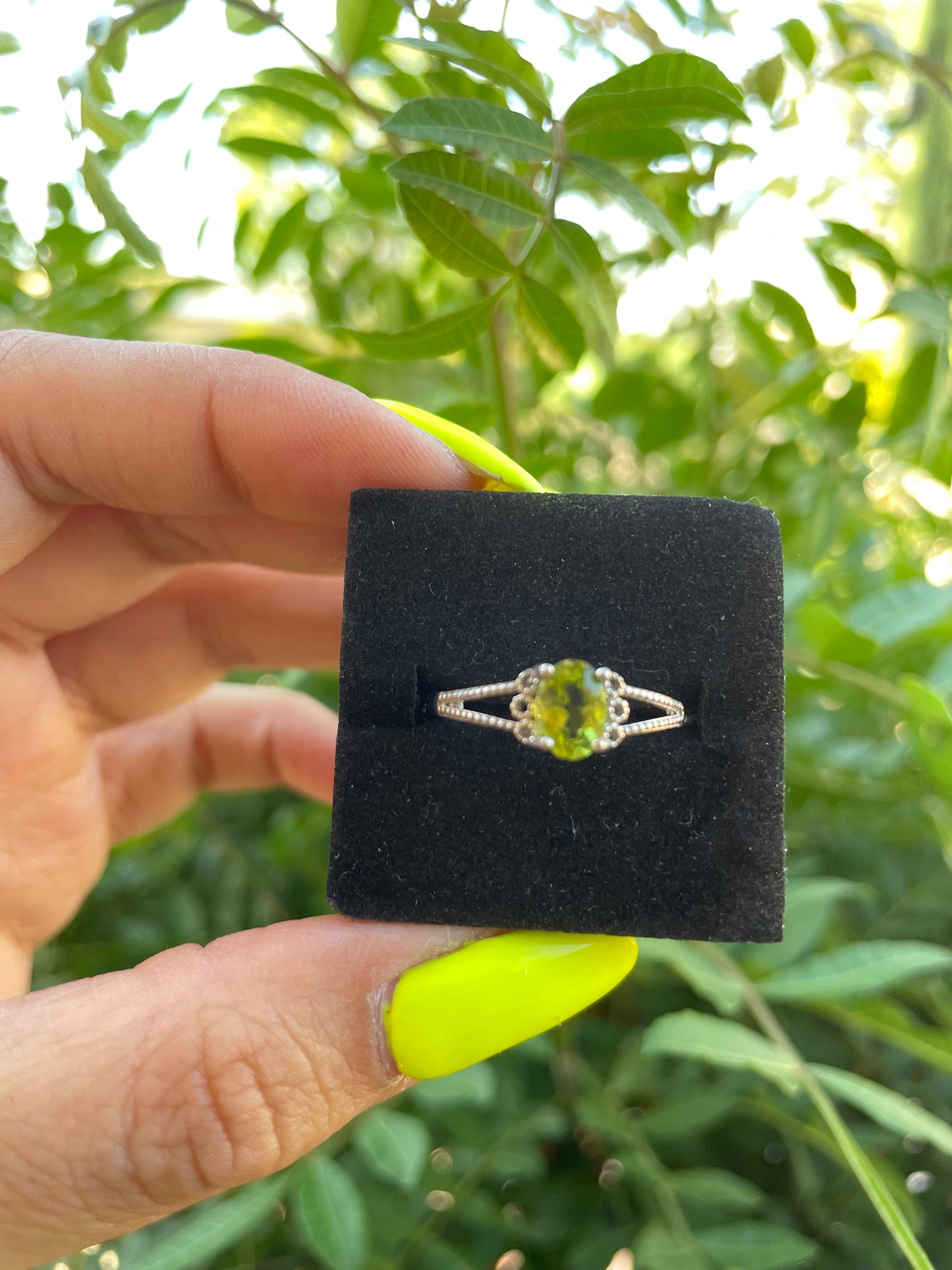 Peridot Silver Plated Adjustable Ring