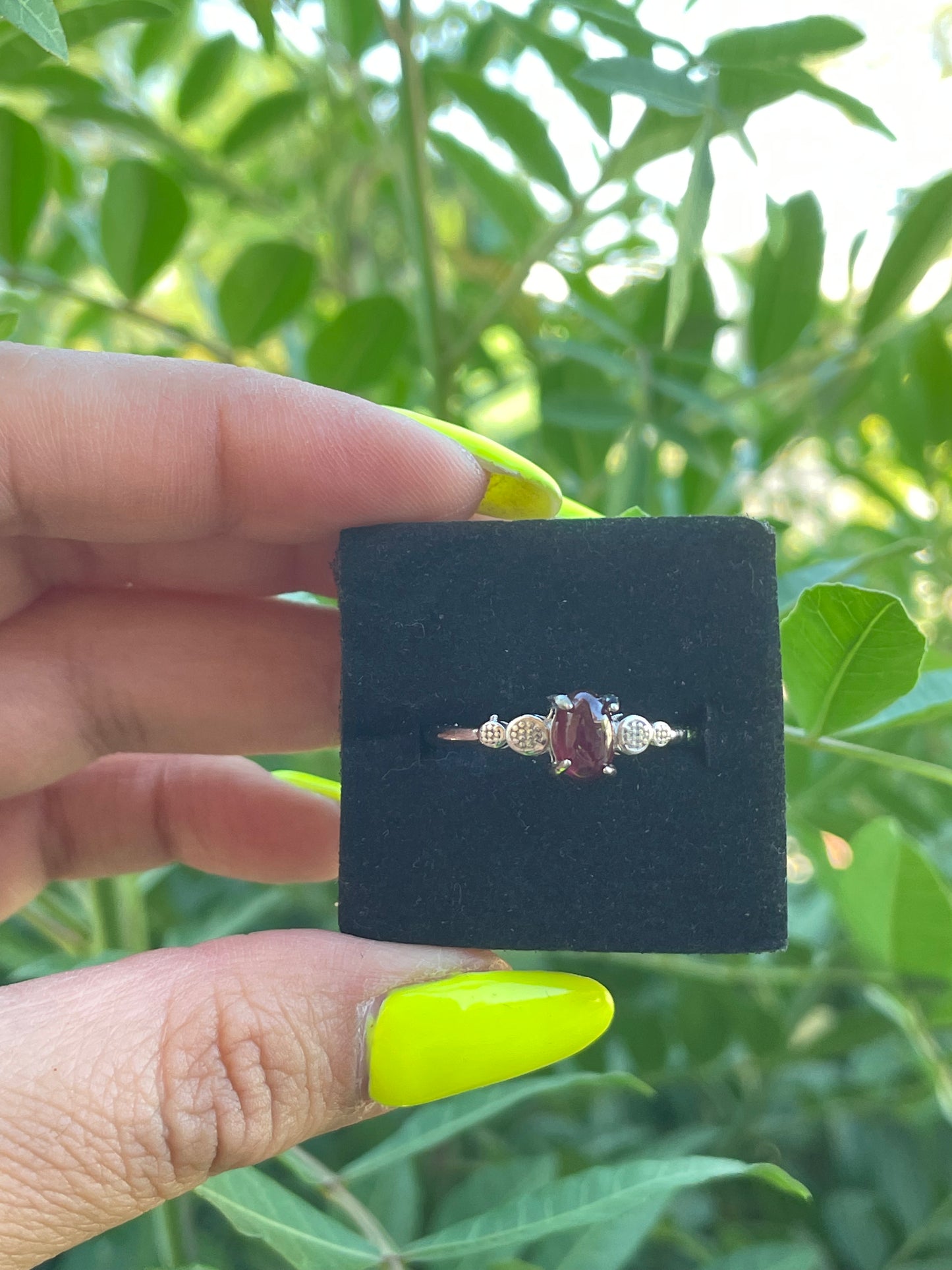 Garnet Silver Plated Adjustable Ring