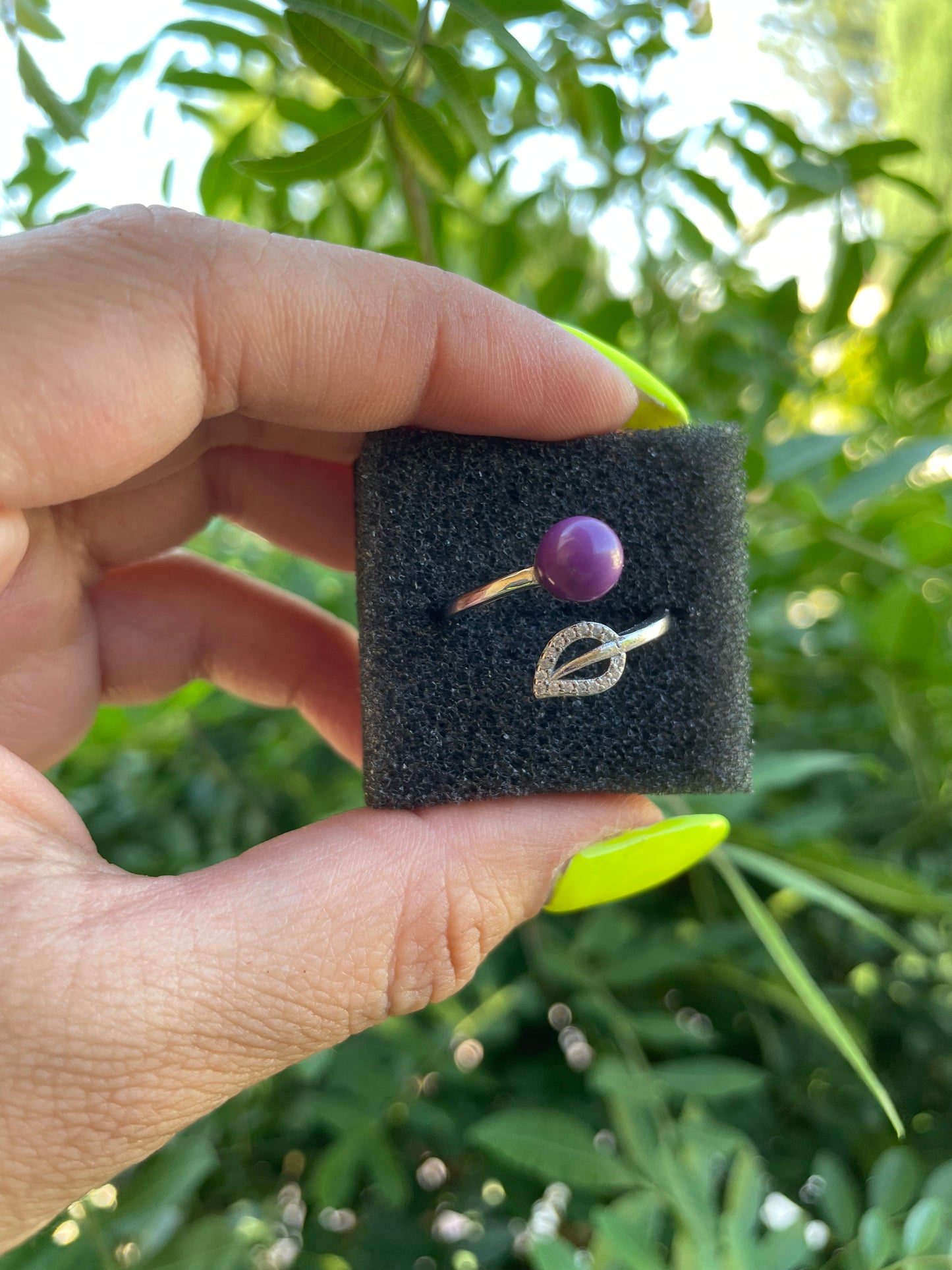 Lepidolite with Leaf Adjustable Silver Plated Ring