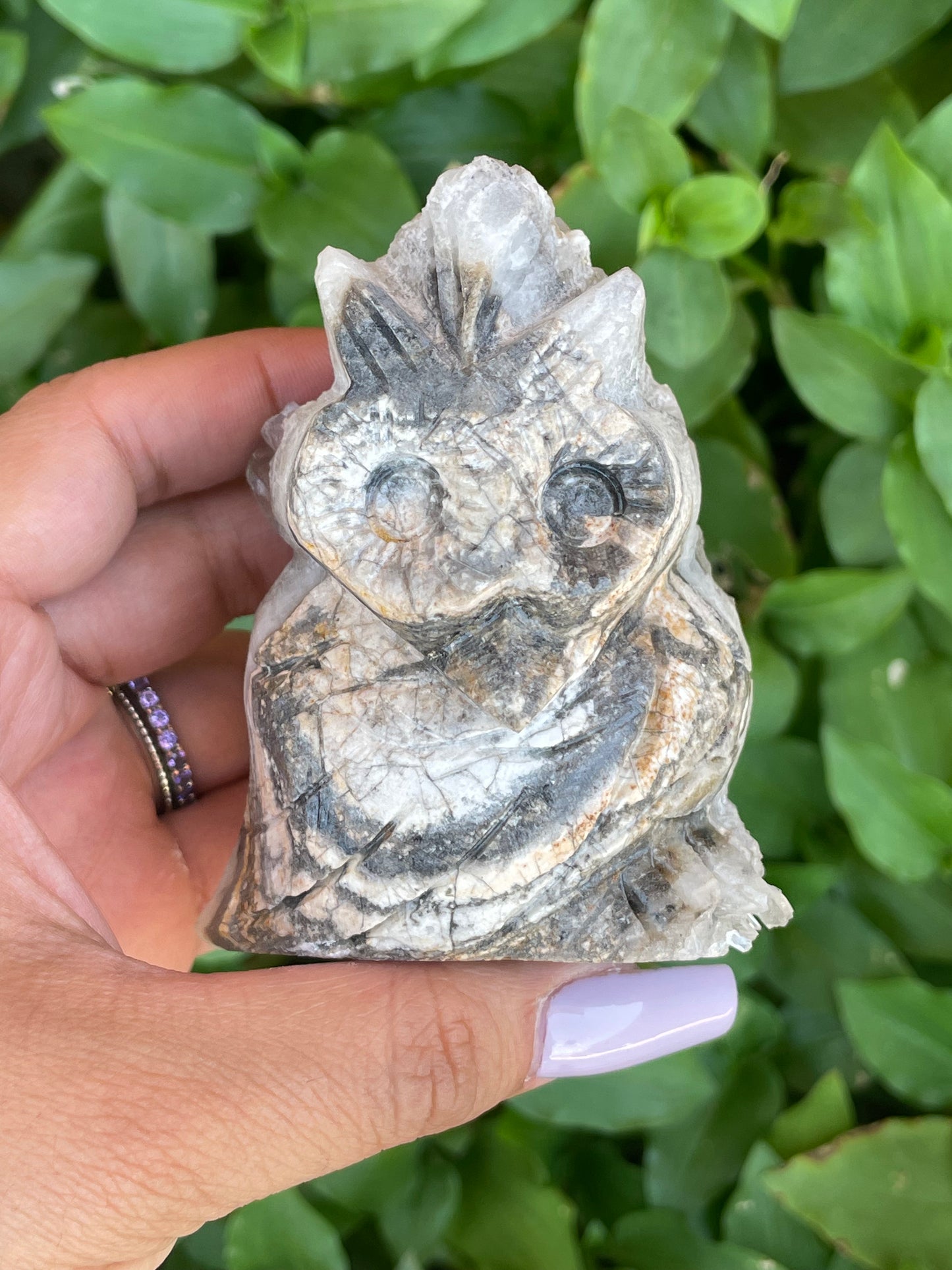 Carved Stone Crystal Owl
