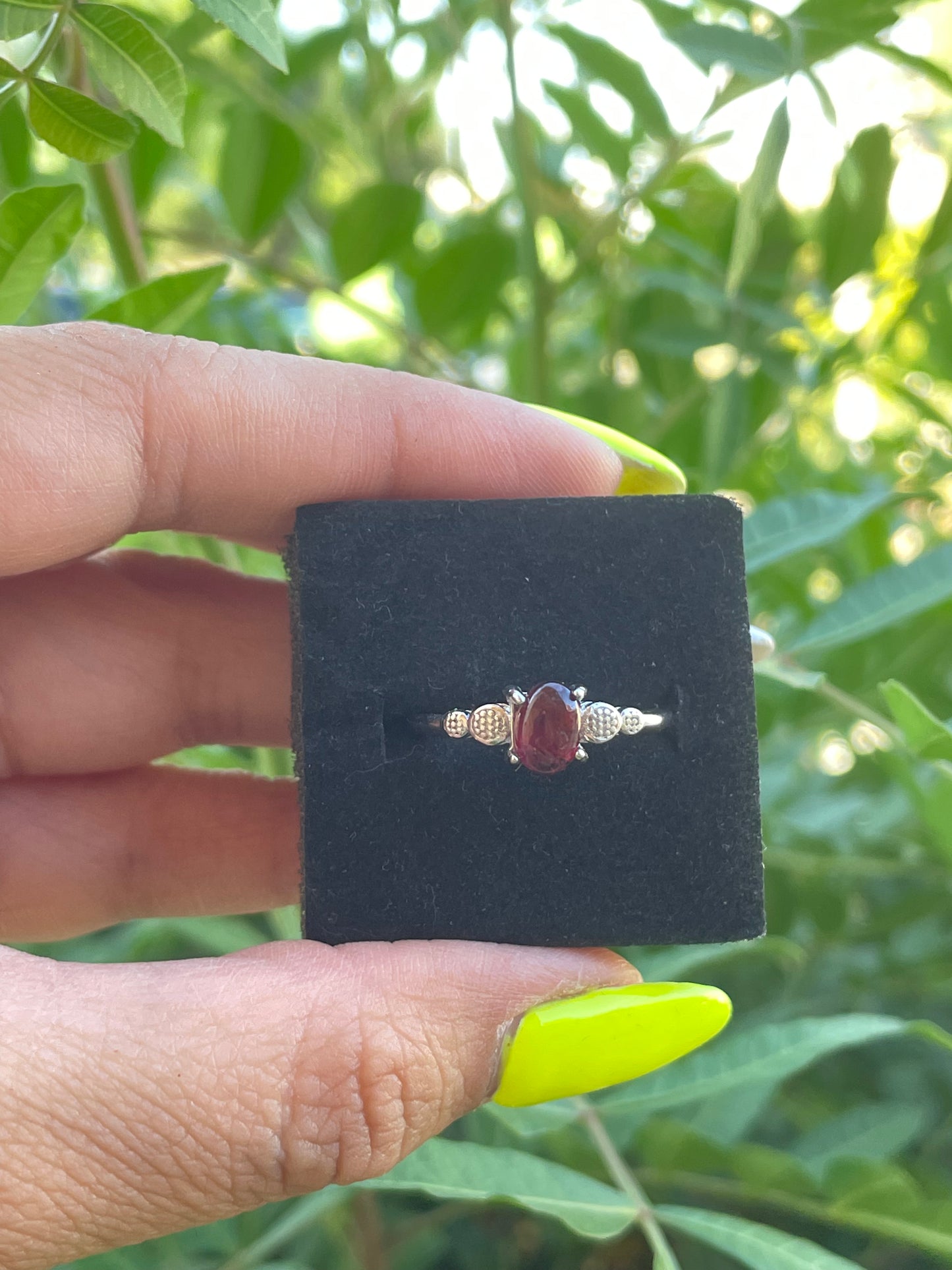 Garnet Silver Plated Adjustable Ring