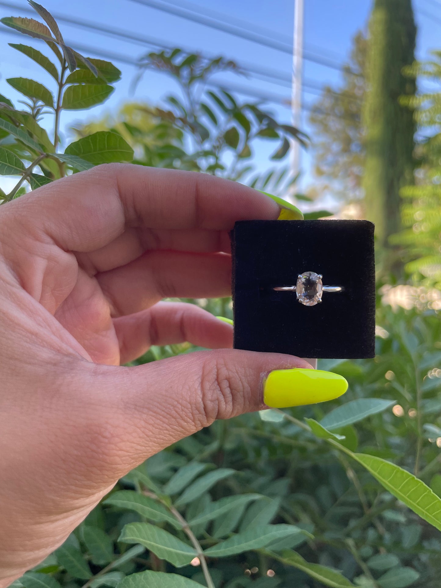 Clear Quartz Silver Plated Adjustable Ring
