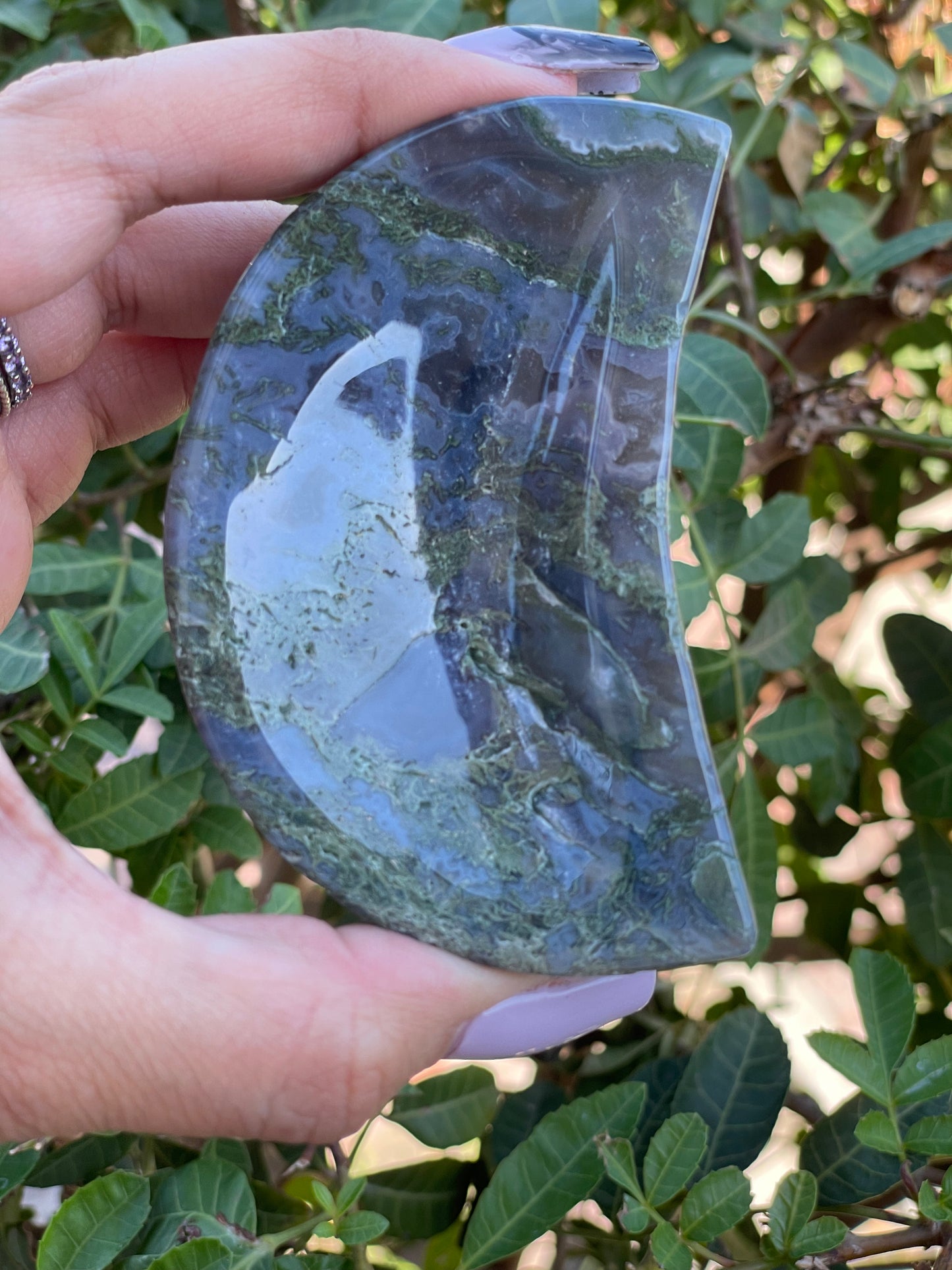 Moss Agate moon bowl