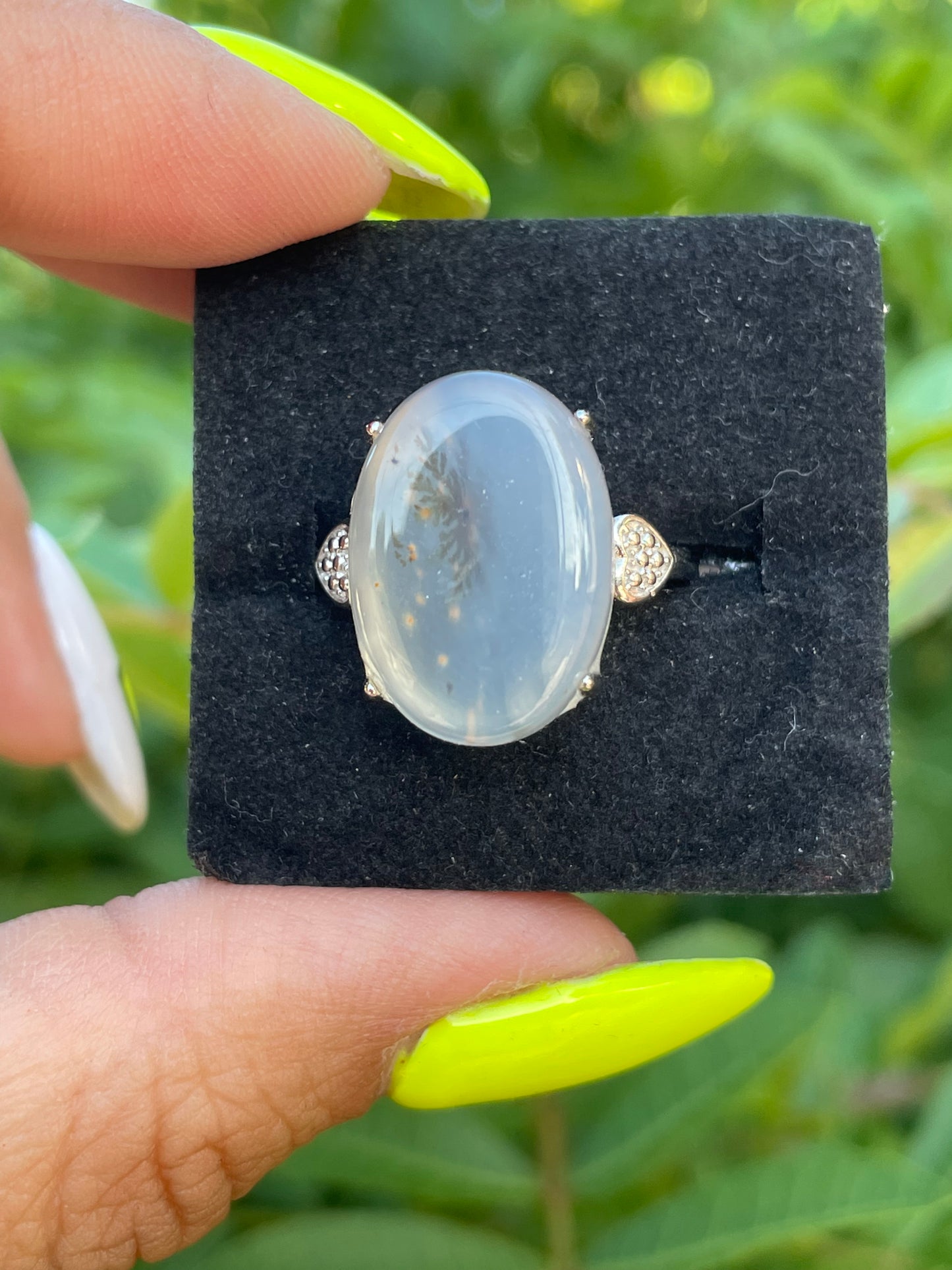 Dendritic Agate Silver Plated Adjustable Ring
