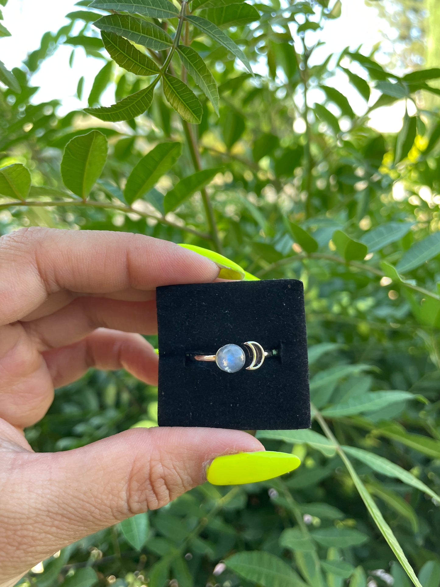 Labradorite with Moon Adjustable Silver Plated Ring