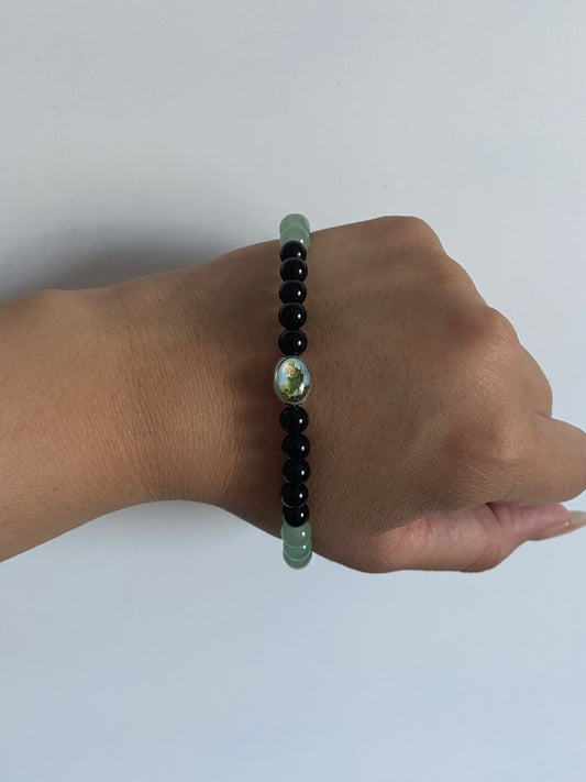 St Jude Obsidian and Green Aventurine bracelet